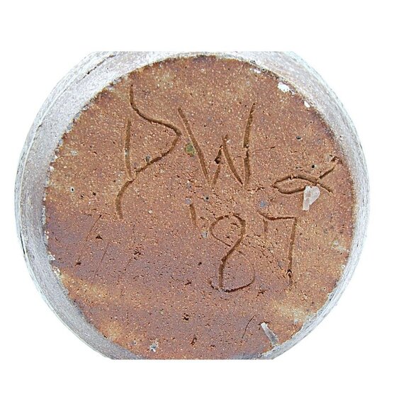 Vintage Handcrafted Pottery Vase Jar Floral Blue Gray Brown 8" Signed DW '87 - Picture 6 of 12